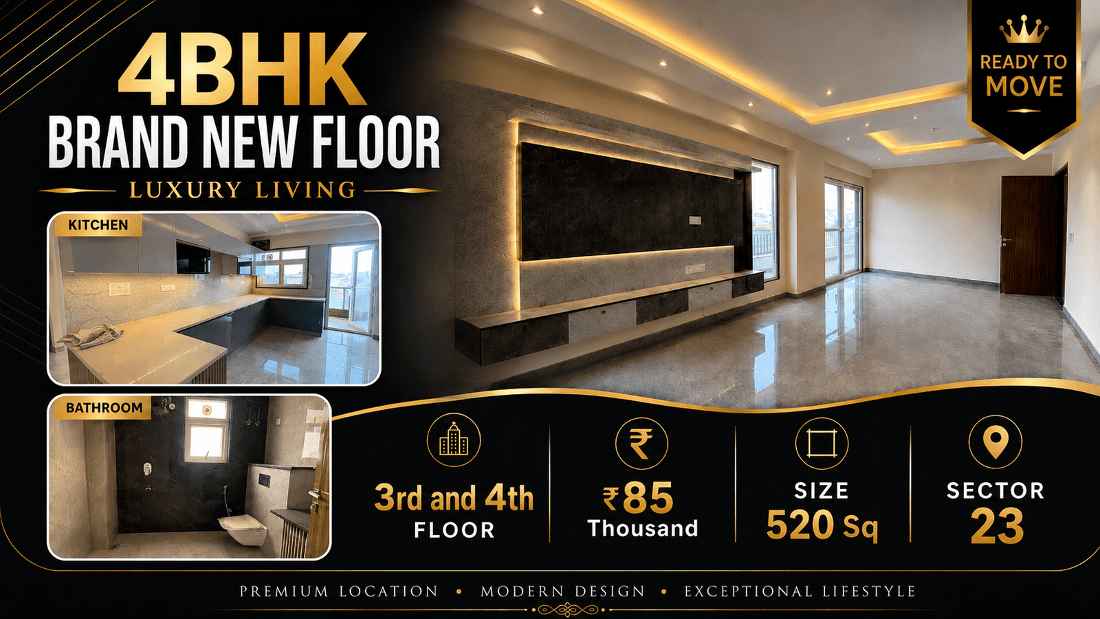 4BHK Brand New Builder Floor for Rent in Sector 23 3rd and 4th Floor with Luxury Living