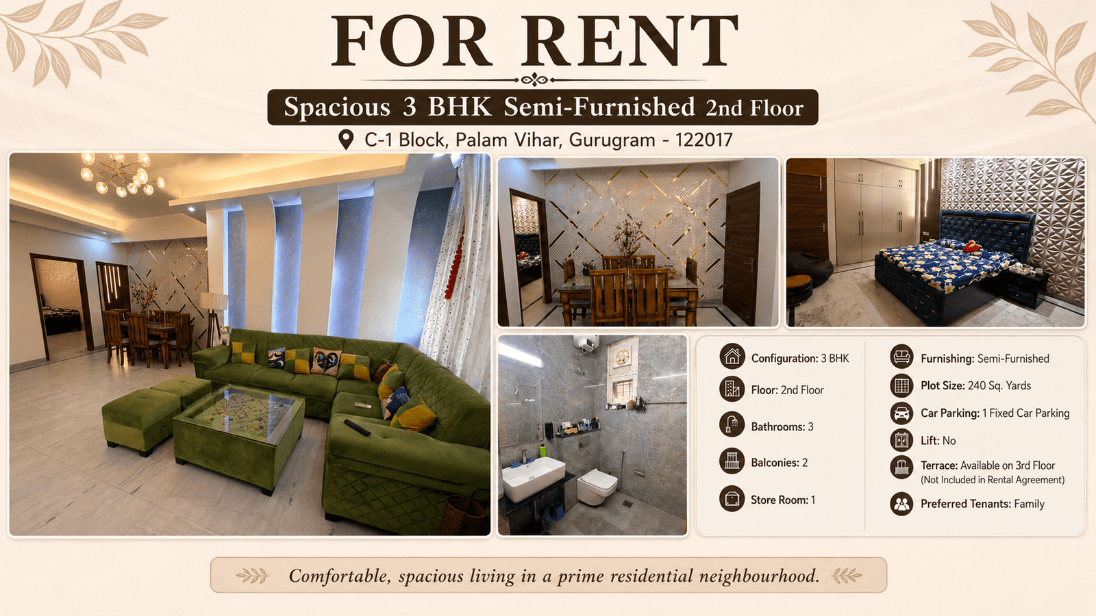 3 BHK semi furnished second floor property banner